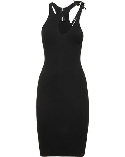 ANDREADAMO Ribbed Jersey Mini Dress W/double Straps - Black
