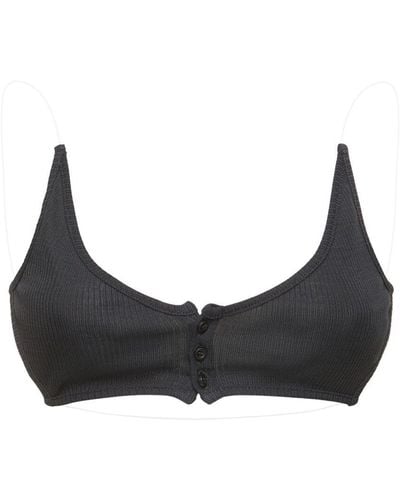 Y. Project Ribbed Jersey Invisible Straps Bra Top - Black