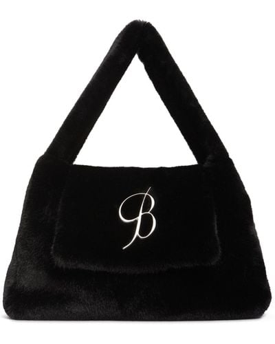 Blumarine Grand sac porté épaule en fausse fourrure à logo - Noir
