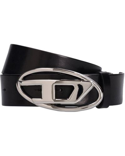 DIESEL 3.9cm Oval-d Leather Belt - Black