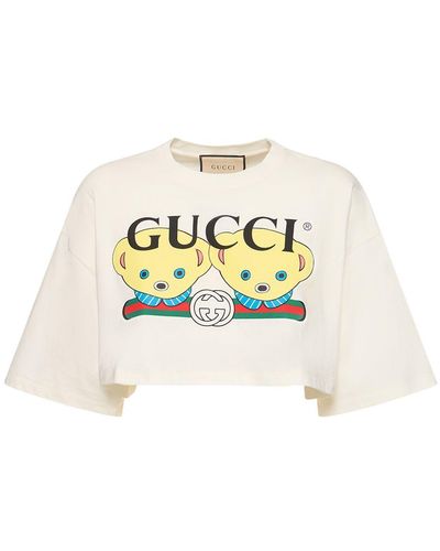 Gucci Printed Cropped Cotton Jersey T-shirt - Metallic