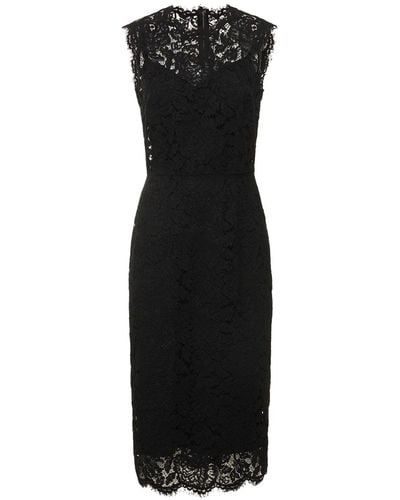 Dolce & Gabbana Sleeveless Lace Midi Dress - Black