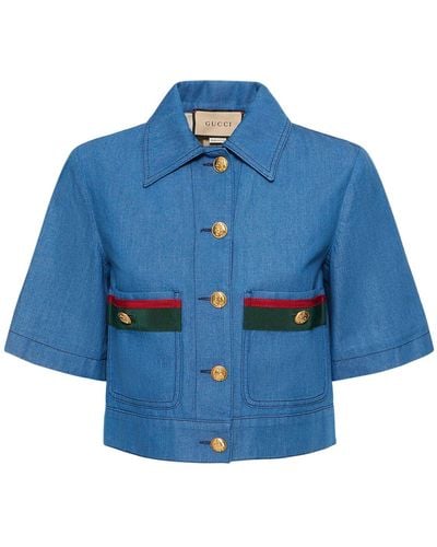 Gucci Lightweight Washed Denim Shirt W/ Web - Blue