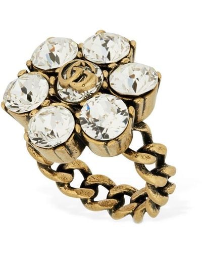 Gucci Dicker Ring Mit Kristallen "gg Marmont" - Mettallic