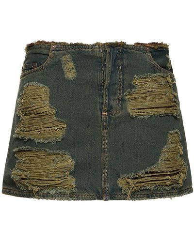 Acne Studios Distressed Denim Mini Skirt - Green