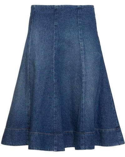 Khaite Lennox Cotton Denim Midi Skirt - Blue
