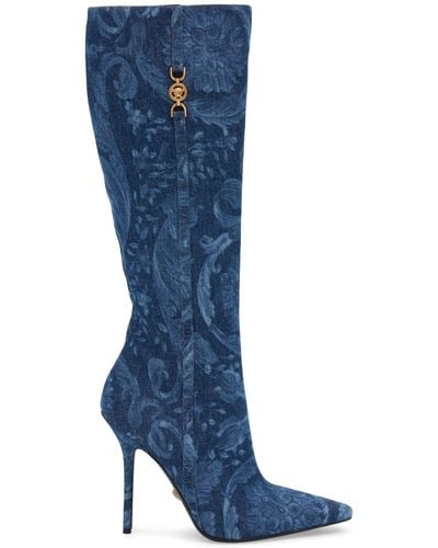 Versace 110Mm Printed Tall Boots - Blue