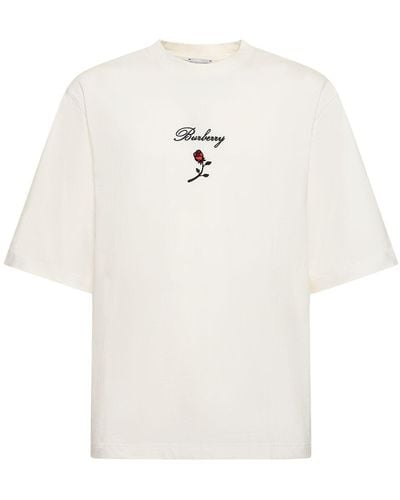 Burberry Besticktes T-Shirt aus Baumwoll-Jersey - Weiß