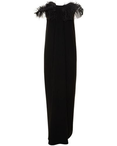 16Arlington Mirai Tech Crepe Long Dress W/Feathers - Black