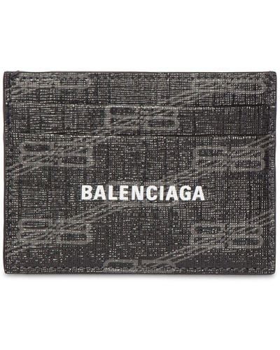Balenciaga Logo Printed Faux Leather Card Holder - Gray