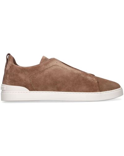 Zegna Sneakers Slip On Triple Stitch - Marrone