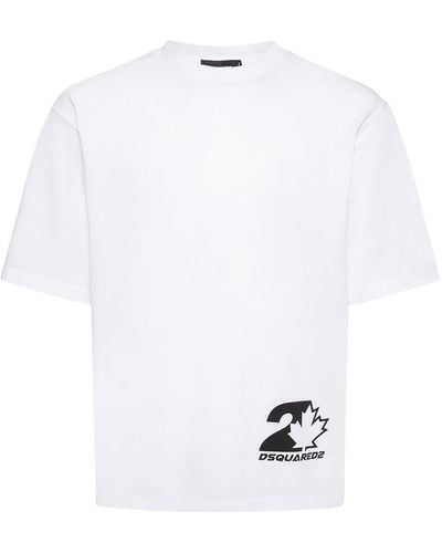 DSquared² T-shirt loose fit in jersey di cotone con stampa - Bianco