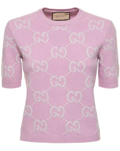 Gucci Top Aus Wolle Mit Gg-muster - Pink