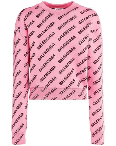 Balenciaga All Over Logo Cotton Blend Sweater - Pink