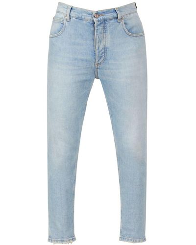 Balmain Jeans Cropped De Denim De Algodón - Azul
