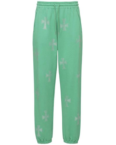 Unknown Crystal Cross Cotton Joggers - Green