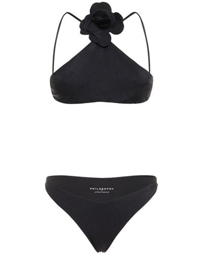 Philosophy Di Lorenzo Serafini Bikini Set W/ Rose Appliqué - Black
