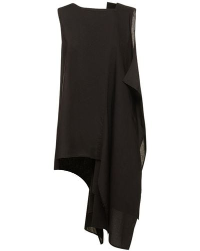Yohji Yamamoto Sleeveless Asymmetric Draped Cotton Top - Black