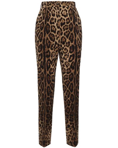 Dolce & Gabbana Pantaloni dritti vita alta leopard - Marrone