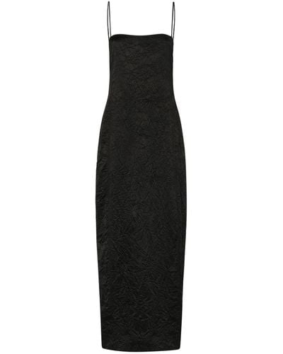 Ganni Crinkled Satin Midi Slip Dress - Black
