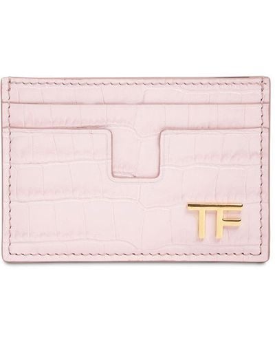 Tom Ford Shiny Croc Embossed Leather Card Holder - Pink