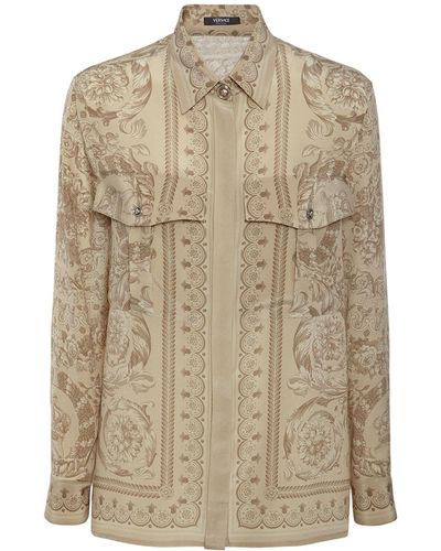Versace Camicia in crepe de chine stampata - Marrone