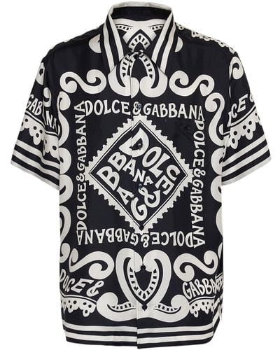 Dolce & Gabbana Bowlinghemd Aus Seidentwill Mit Druck - Schwarz