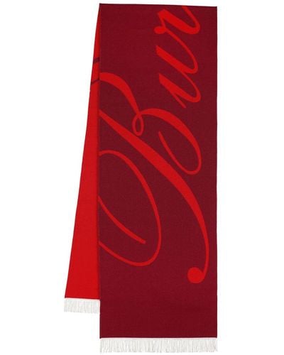 Burberry Logo Wool & Silk Jacquard Scarf - Red