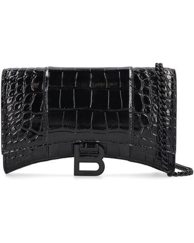 Balenciaga Hourglass Embossed Leather Chain Wallet - Black