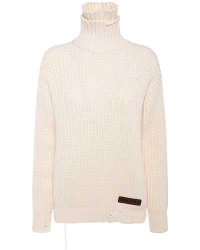 DSquared² Cotton Blend Rib Knit Turtleneck Sweater - Natural