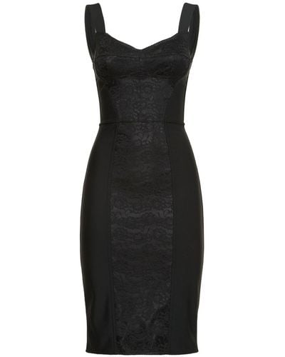 Dolce & Gabbana Lace & Satin Corset Midi Dress - Black