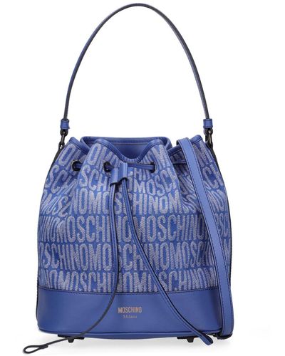 Moschino Monogram Jacquard Nylon Bucket Bag - Blue