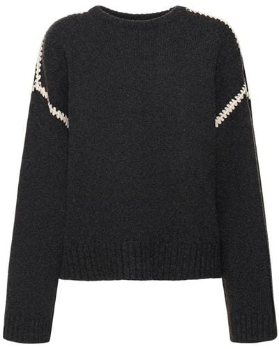 Totême Embroidered Wool & Cashmere Sweater - Black