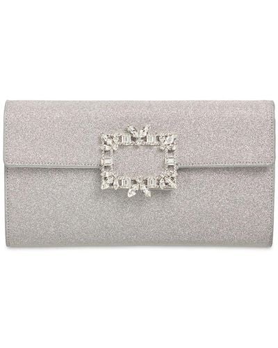 Roger Vivier Crystal Buckle Sparkle Envelope Clutch - Grey