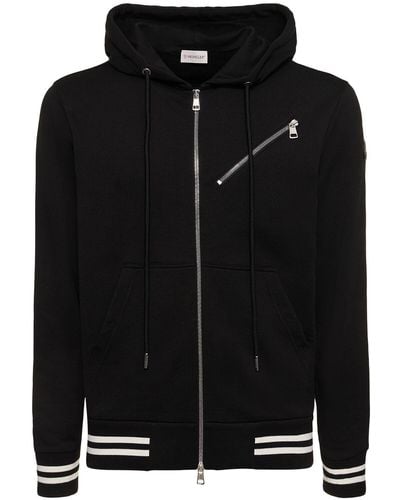 Moncler Cotton Fleece Zip-up Sweatshirt - Black