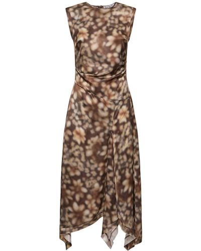 Acne Studios Printed Satin Sleeveless Midi Dress - Natural