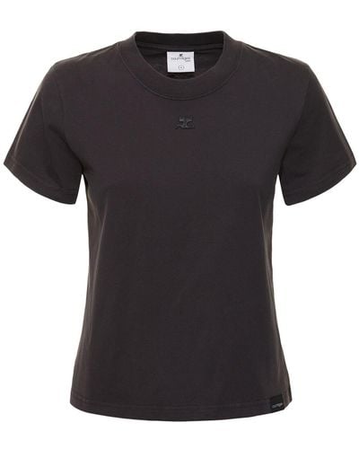 Courreges Logo Cotton Jersey T-Shirt - Black
