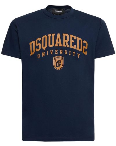 DSquared² College Logo Cotton Jersey T-Shirt - Blue