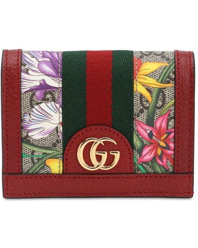 Gucci Portemonnaie mit Blumen-Print - Rot