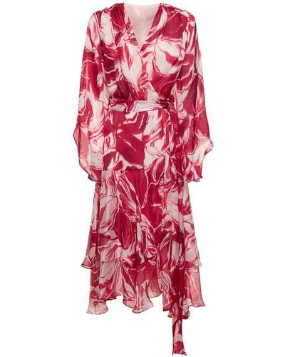 Costarellos Juniper Printed Silk Midi Wrap Dress - Red