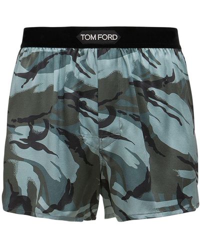 Tom Ford Boxerslip Aus Stretch-seide Mit Druck - Grün