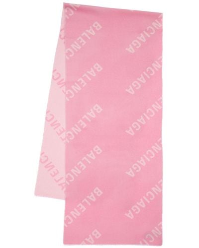 Balenciaga All Over Logo Wool Scarf - Pink