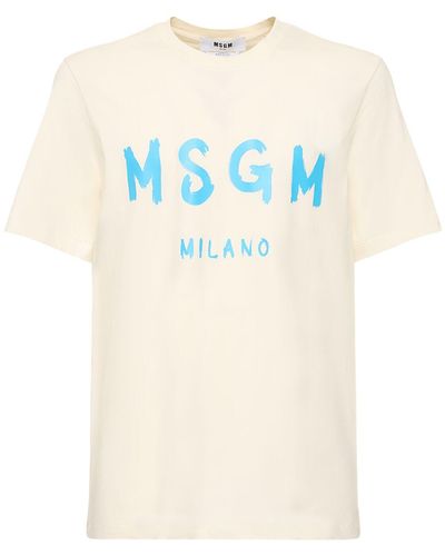 MSGM T-shirt in jersey di cotone con logo stampato - Blu