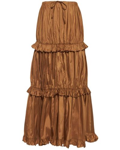 Vanina Ruffled Silk Blend Maxi Skirt - Brown