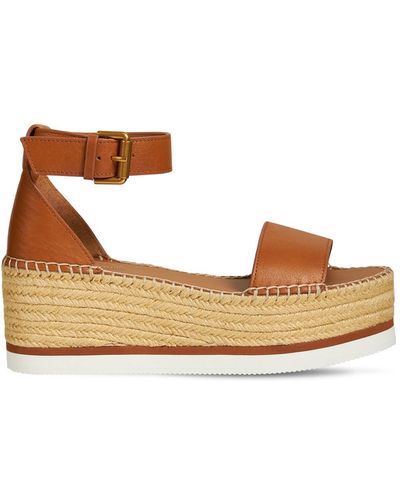 See By Chloé 80mm Glyn Leather Espadrille Wedges - Brown