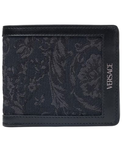 Versace Brieftasche Aus Jacquard & Leder Mit Logo - Blau