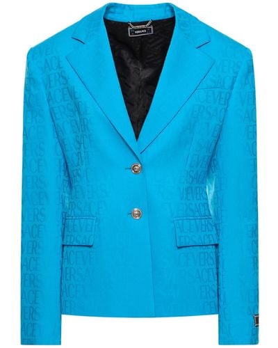 Versace Giacca in lana con logo jacquard - Blu