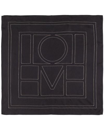 Totême Embroidered Monogram Silk Scarf - Black