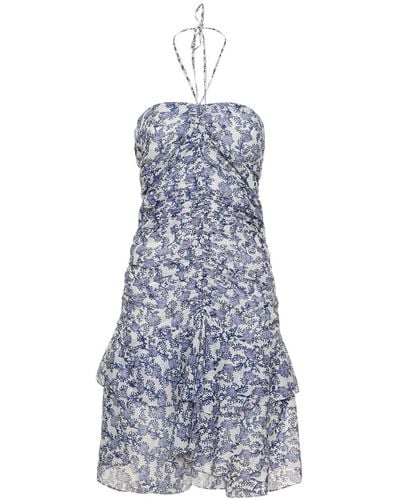 Isabel Marant Ilanka Floral Cotton Mini Halter Dress - Blue