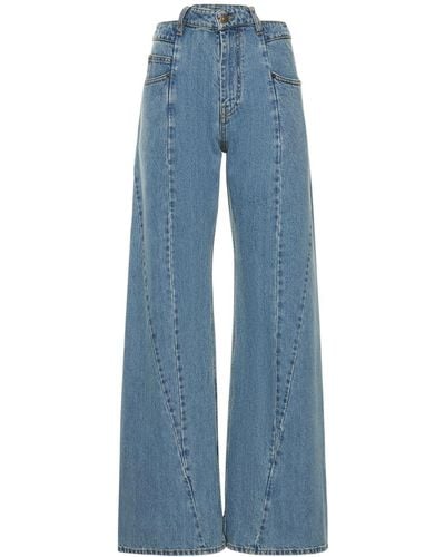 Maison Margiela Asymmetric Wide Leg Cotton Jeans - Blue